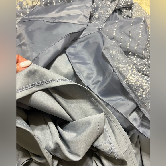 J. Taylor Elegant Blue Dress with Sheer Overlay color Chambray Muse size 16 NWT - Picture 6 of 14